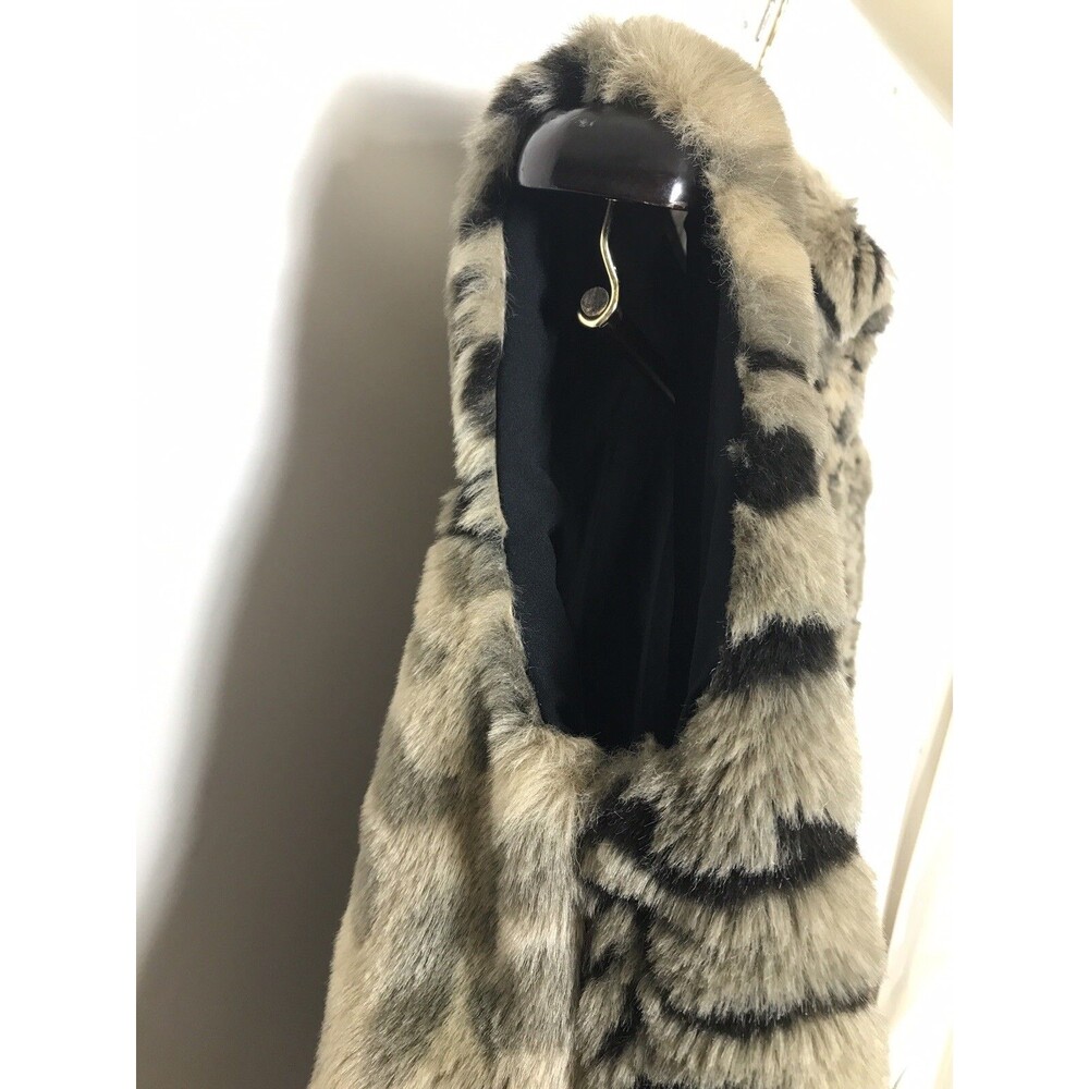 Frankly My Dear US Faux Fur Vest Small Brown Black Zip Vintage size Large - Picture 3 of 8